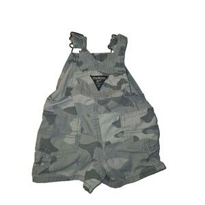 Cammo Camouflage Oshkosh B’gosh Toddler Bib Overall Shorts Gray  6 Months Born